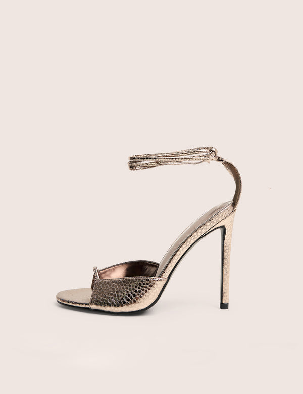 Kalisto Pewter Tie Wrap Around Mule Heels