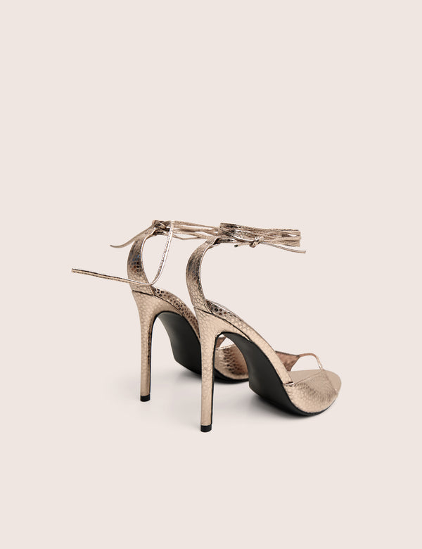 Kalisto Pewter Tie Wrap Around Mule Heels