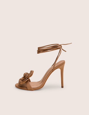 Karla Natural Raffia Flower Barely There Lace Up Stiletto Heel