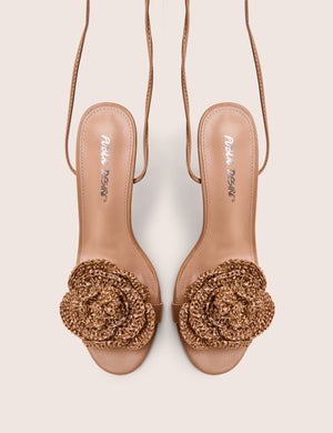 Karla Natural Raffia Flower Barely There Lace Up Stiletto Heel