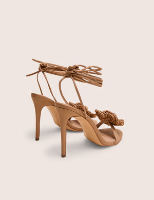Karla Natural Raffia Flower Barely There Lace Up Stiletto Heel