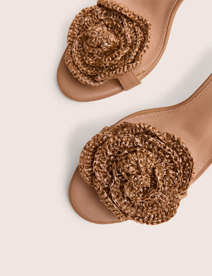 Karla Natural Raffia Flower Barely There Lace Up Stiletto Heel