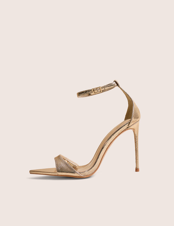 Kelisa Gold Cracked Pu Pointed Toe Barely There Stiletto High Heels