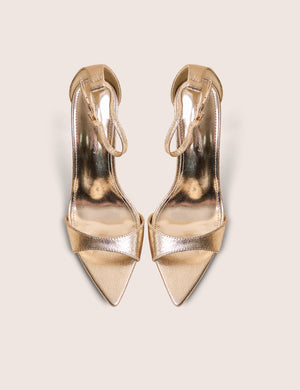 Kelisa Gold Cracked Pu Pointed Toe Barely There Stiletto High Heels