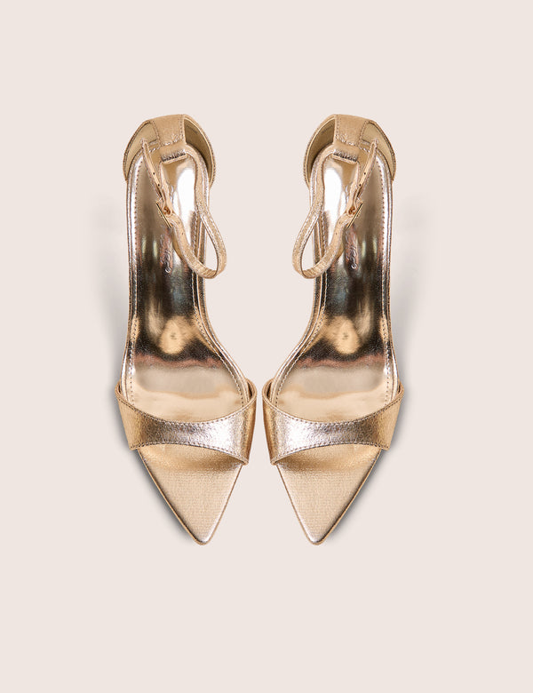 Kelisa Gold Cracked Pu Pointed Toe Barely There Stiletto High Heels