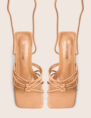 Keri Wide Fit Nude Pu Strappy Lace Up Mid Heels