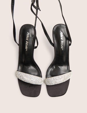 Kirsty Black Diamante Toe Detail High Heels