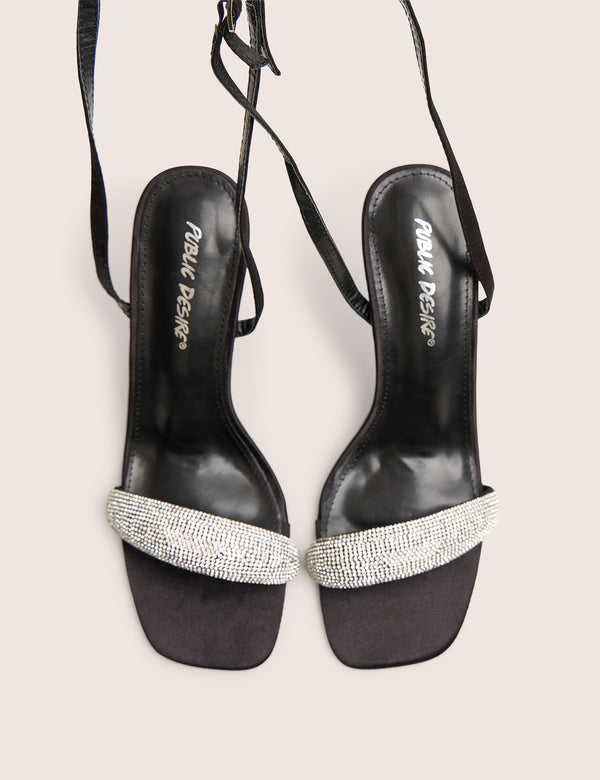 Kirsty Black Diamante Toe Detail High Heels