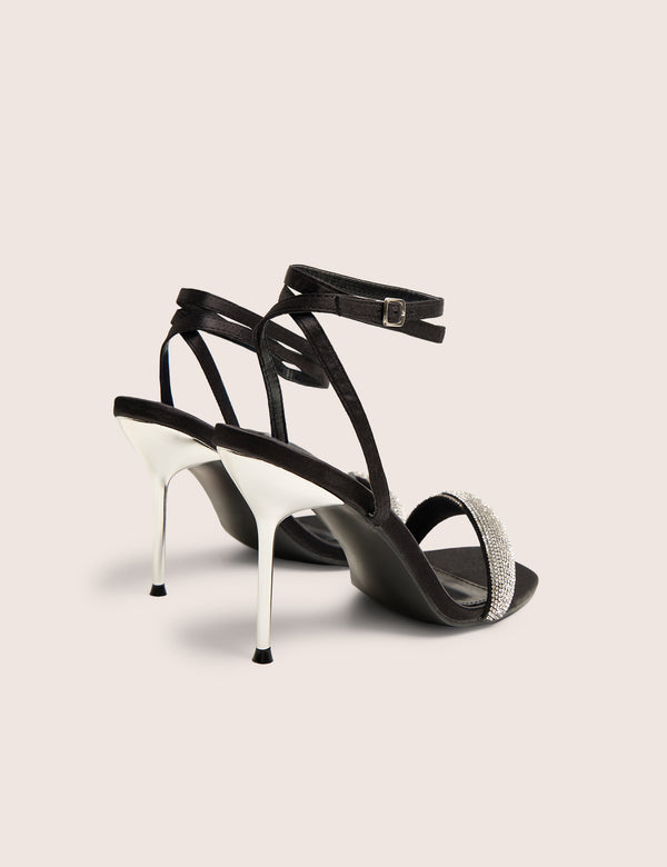 Kirsty Black Diamante Toe Detail High Heels