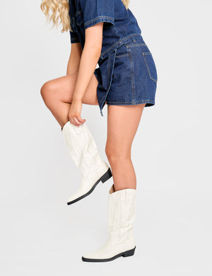 Koboi White Western Flat Cowboy Boots