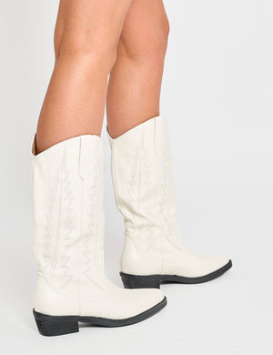 Koboi White Western Flat Cowboy Boots