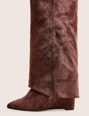 Kola Brown Fold Over Buckle Detail Heeled Boots