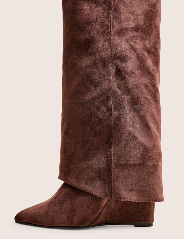 Kola Brown Fold Over Buckle Detail Heeled Boots