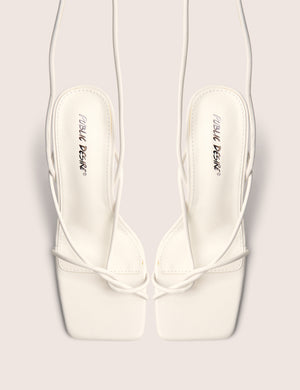 Lacey White Square Toe Strappy Lace Up Stiletto Heels