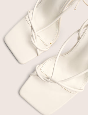 Lacey White Square Toe Strappy Lace Up Stiletto Heels