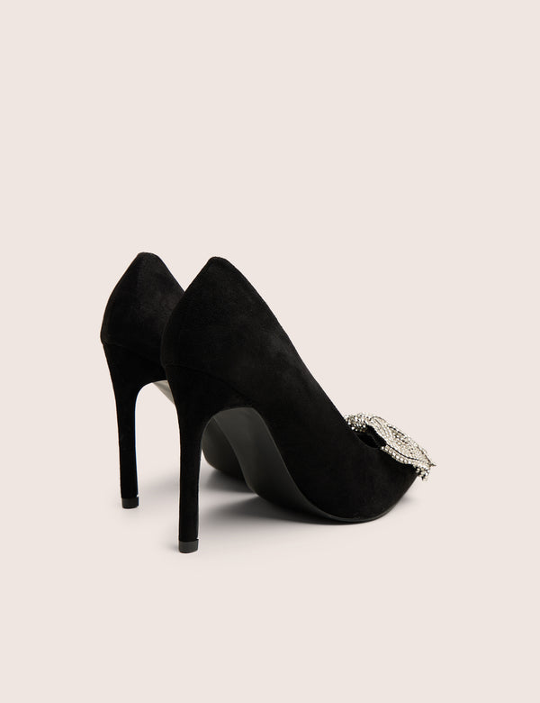 Ladies Night Black Embellished Bow Detail Court High Heels