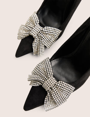 Ladies Night Black Embellished Bow Detail Court High Heels