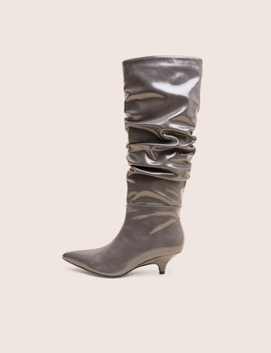 La Dolce Vita Slate Grey Rouched Kitten Heel Knee High Boots