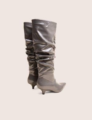 La Dolce Vita Slate Grey Rouched Kitten Heel Knee High Boots