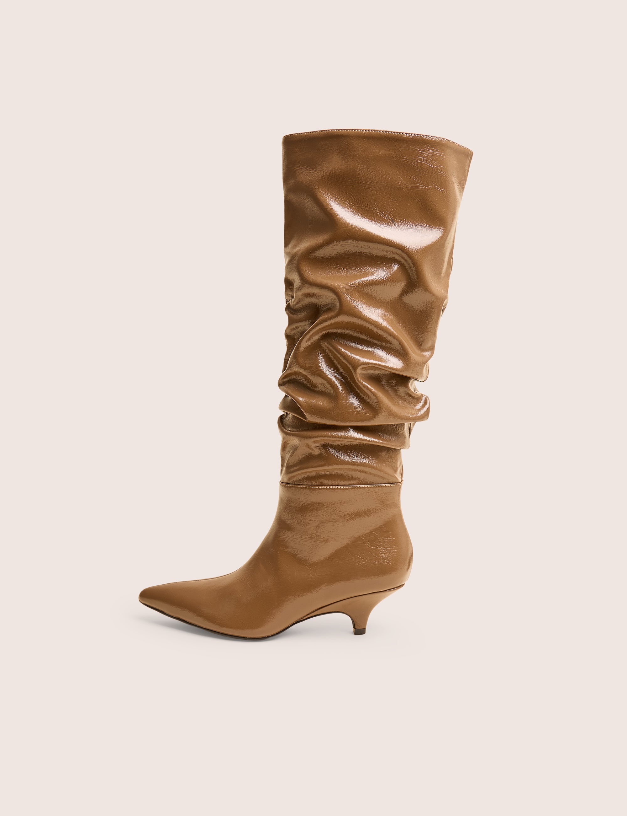 La Dolce Vita Taupe Rouched Kitten Heel Knee High Boots | Public