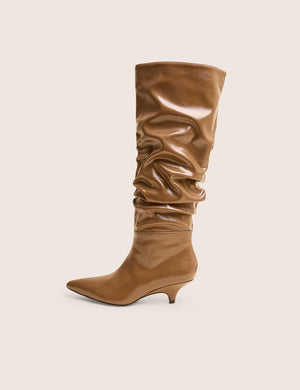 La Dolce Vita Taupe Ruched Kitten Heel Knee High Boots