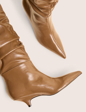 La Dolce Vita Taupe Ruched Kitten Heel Knee High Boots