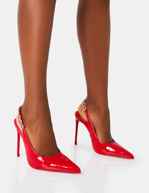 Leanna Red Patent Diamante Slingback Court Stiletto Heel