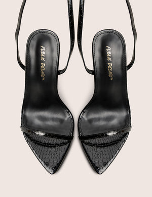 Legacy Wide Fit Black Croc Barely There Pointed Toe Stiletto Heels