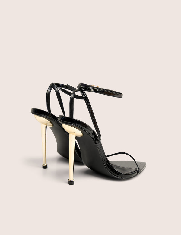 Legacy Wide Fit Black Croc Barely There Pointed Toe Stiletto Heels