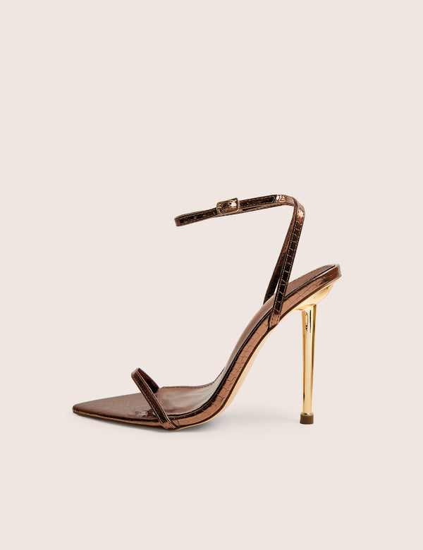 Legacy Bronze Croc Barely There Pointed Toe Gold Stiletto Heels
