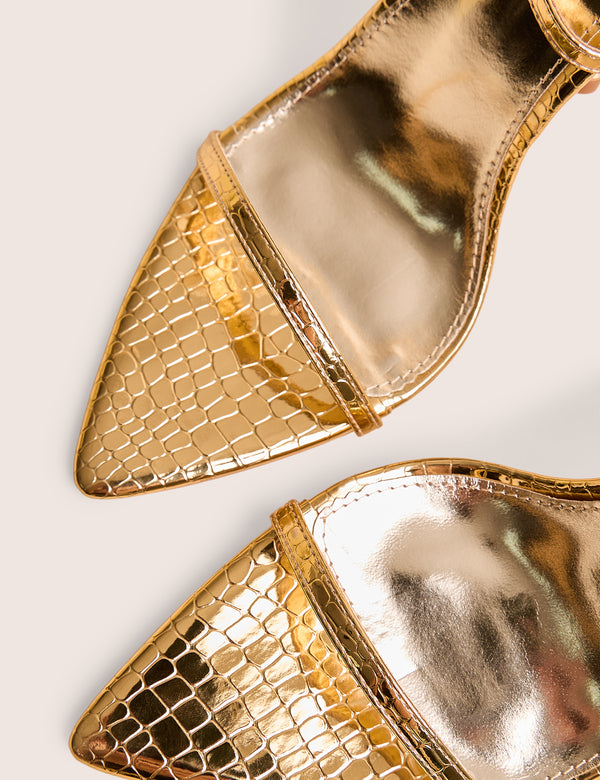 Legacy Gold Croc Barely There Pointed Toe Gold Stiletto Heels