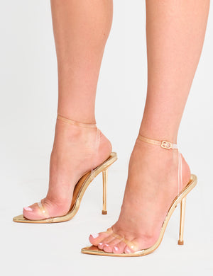 Legacy Perspex Mirror Gold Clear Barely There Stiletto High Heels