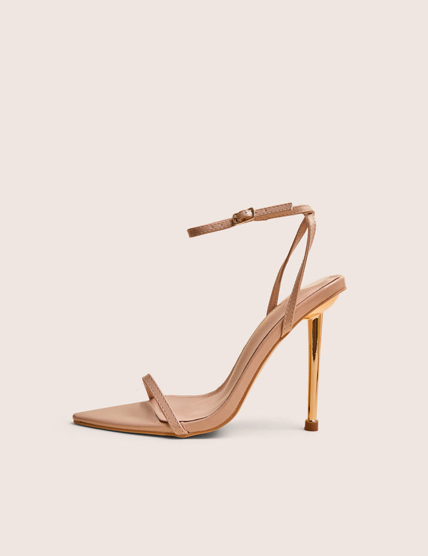 Legacy Nude Barely There Pointed Toe Gold Stiletto Heels