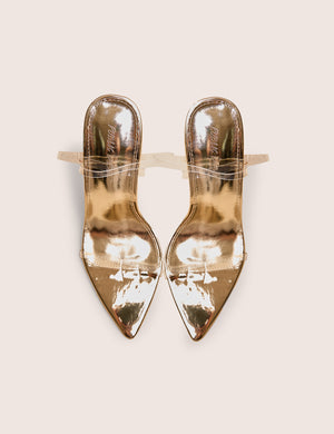 Legacy Perspex Mirror Gold Clear Barely There Stiletto High Heels