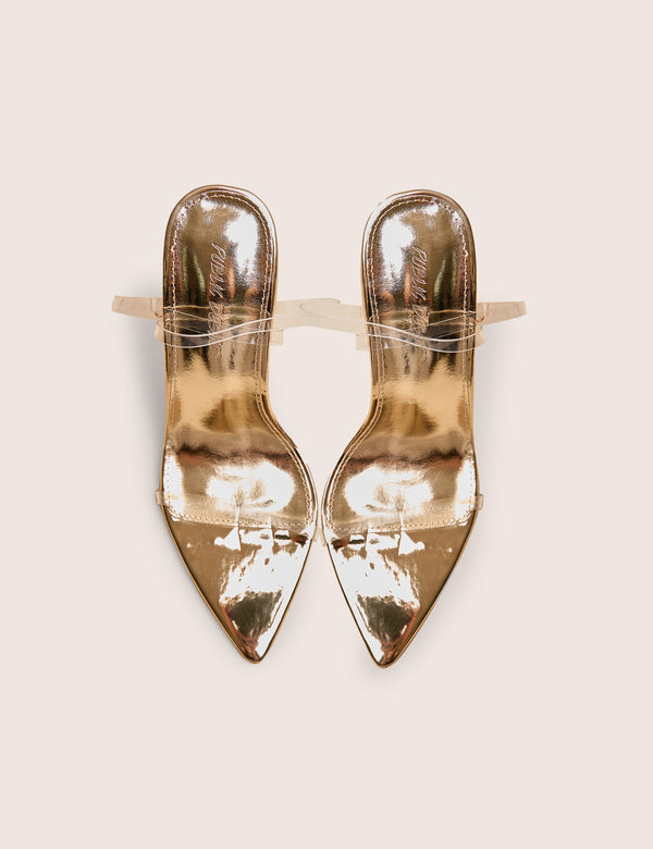 Legacy Perspex Mirror Gold Clear Barely There Stiletto High Heels