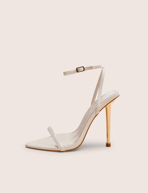 Legacy White Barely There Pointed Toe Gold Stiletto Heels