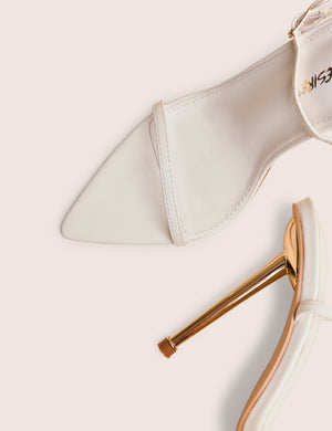 Legacy White Barely There Pointed Toe Gold Stiletto Heels