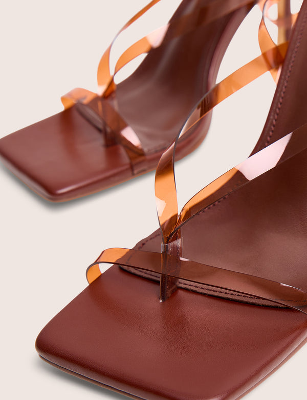 Liberty Brown Perspex Strappy Mid Heels