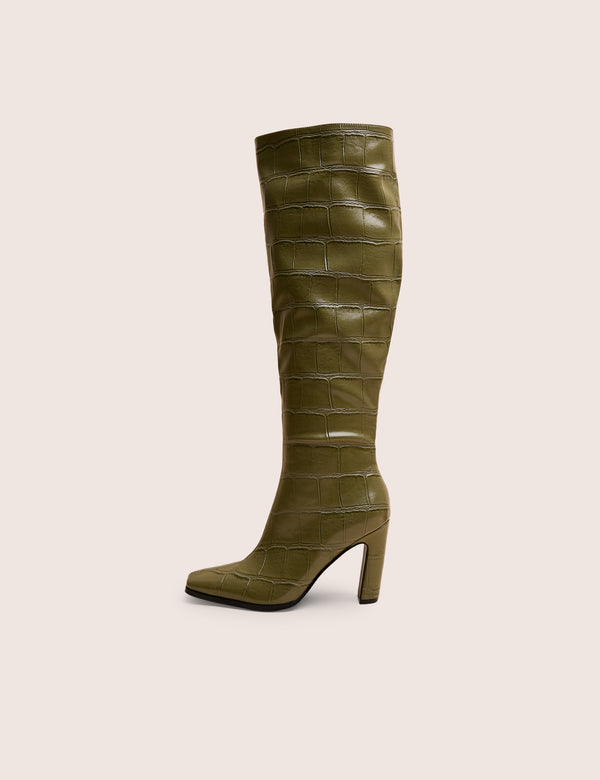Libre Green Wide Croc Knee High Boots