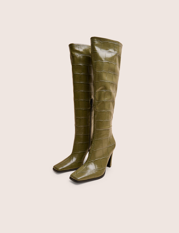 Libre Green Wide Croc Knee High Boots