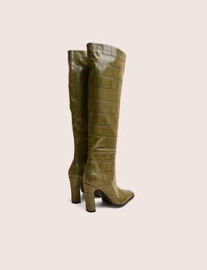 Libre Green Wide Croc Knee High Boots