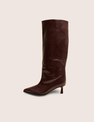 Lola Brown Kitten Heel Knee High Boots