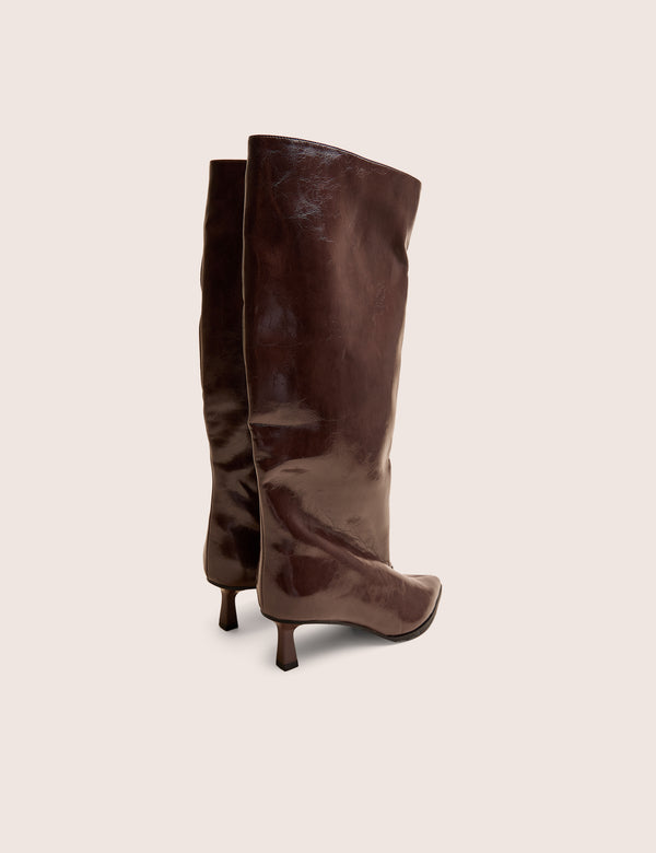 Lola Brown Kitten Heel Knee High Boots
