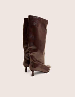 Lola Brown Kitten Heel Knee High Boots