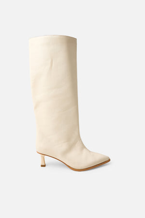 Lola Cream Pu Kitten Heel Knee High Boot