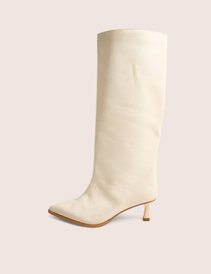 Lola Cream Pu Kitten Heel Knee High Boot