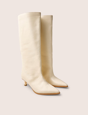 Lola Cream Pu Kitten Heel Knee High Boot