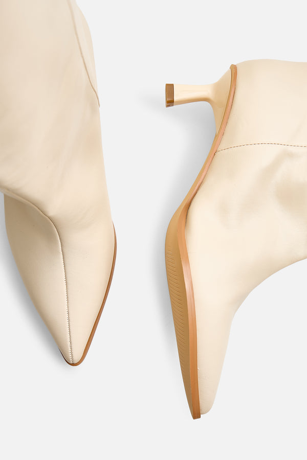 Lola Cream Pu Kitten Heel Knee High Boot