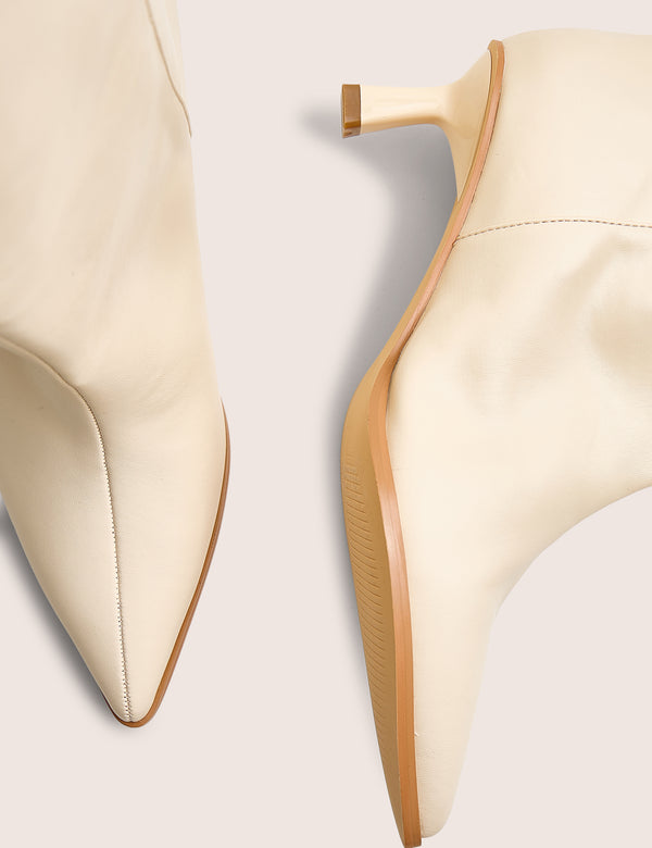 Lola Cream Pu Kitten Heel Knee High Boot
