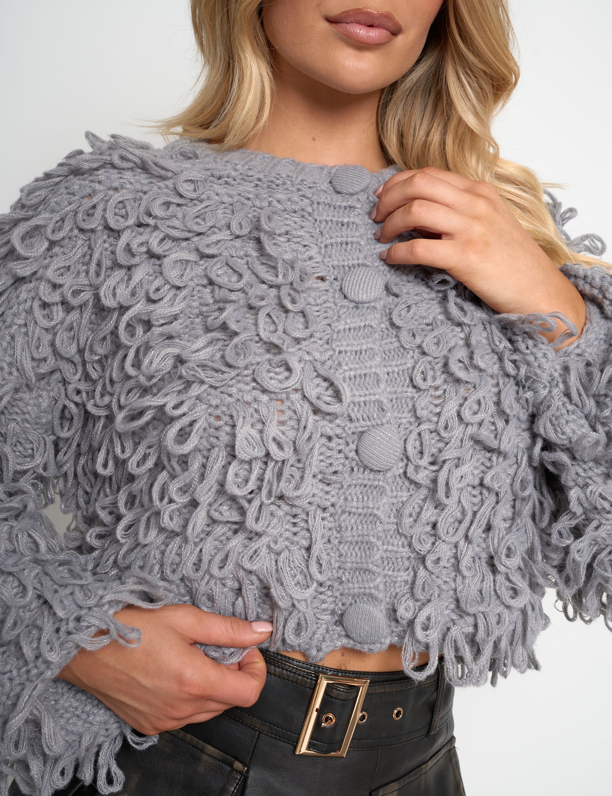 Chunky Loop Stitch Knitted Cardigan Grey | Public Desire